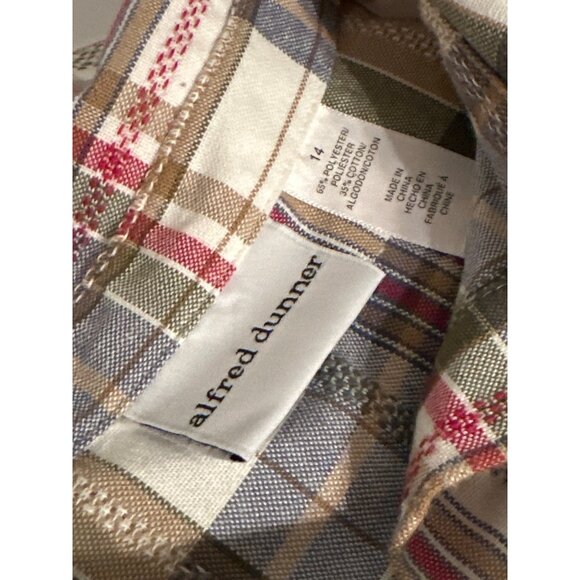 Alfred Dunner Button Down Shirt Plaid Flannel Shacket Cream Red Green Size 14 - Picture 5 of 5